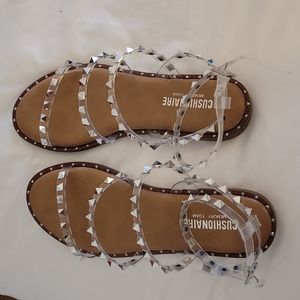Size 7 plastic with metal rhinestones sandals  never worn